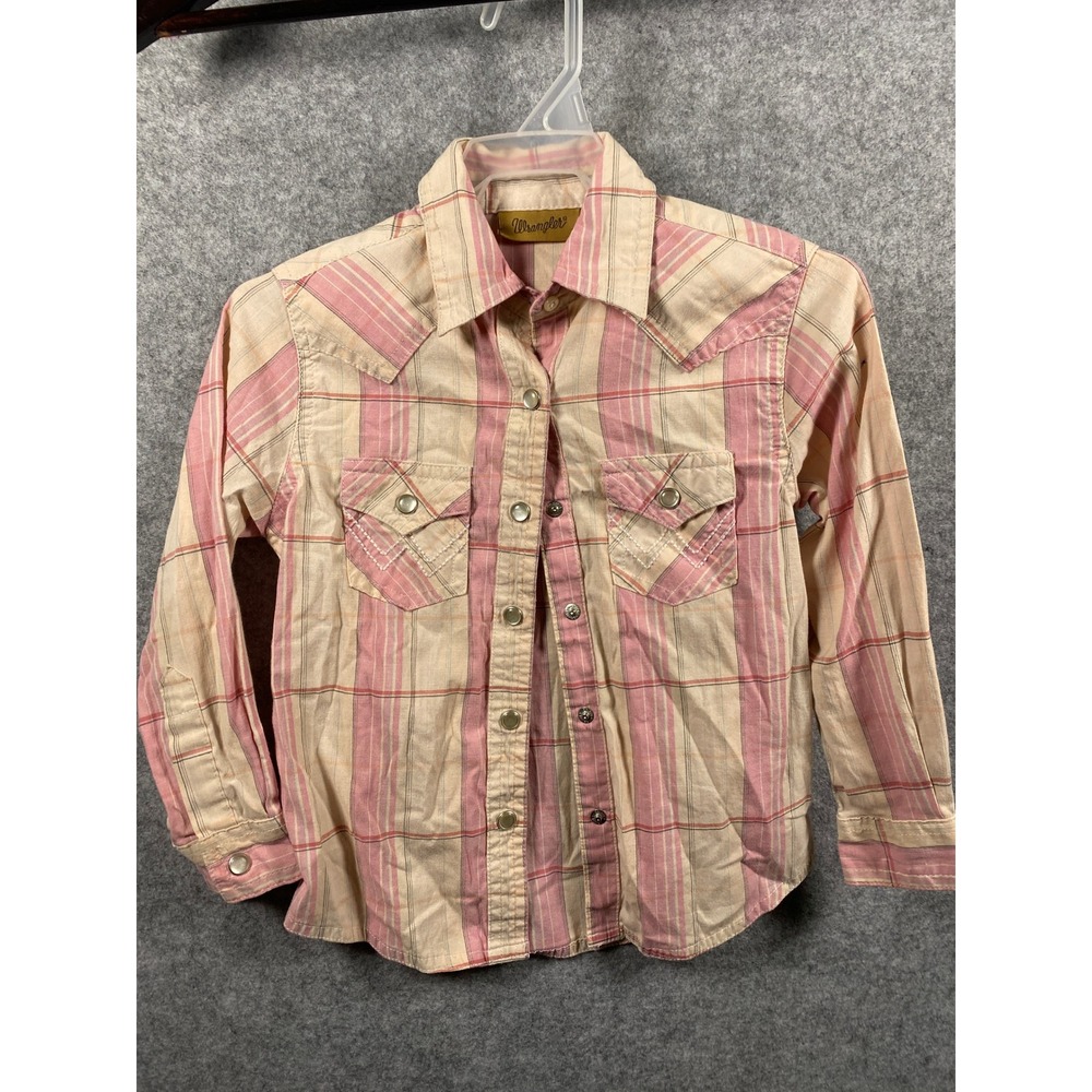 Wrangler Girls Pink Plaid Western Snap Long Sleeve Shirt XS Cowgirl Style